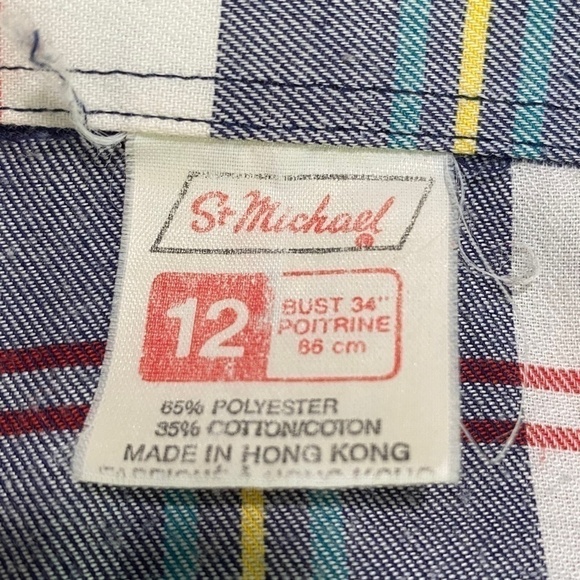 𝅺VINTAGE St. Michael Poly Cotton blend plaid shirt, size 12 - Picture 7 of 8